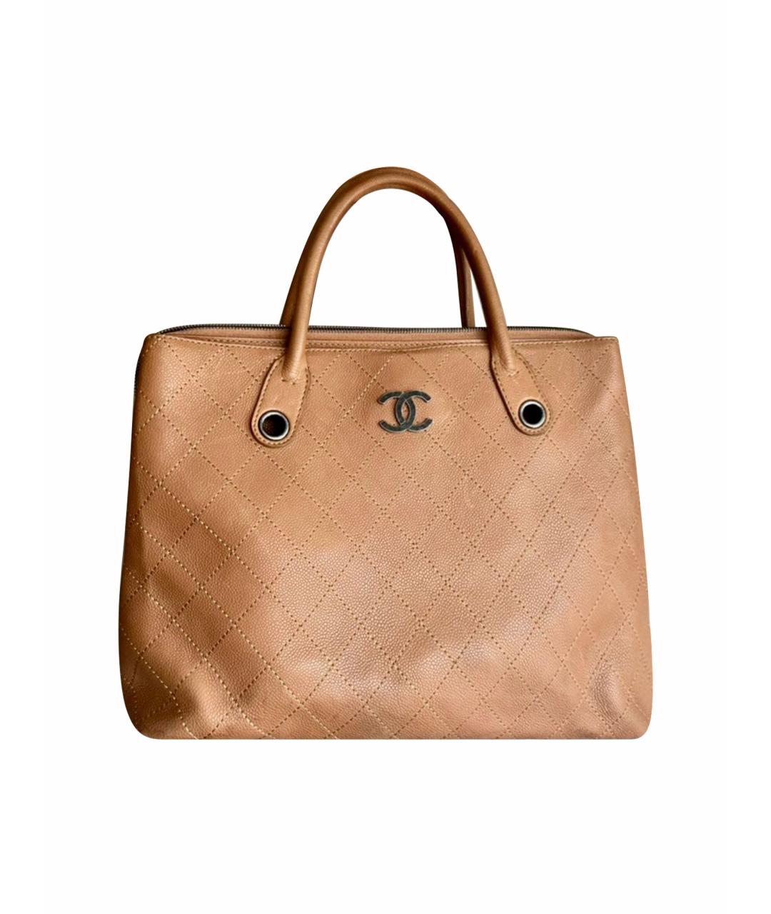 CHANEL Коричневая кожаная сумка с короткими ручками, фото 1