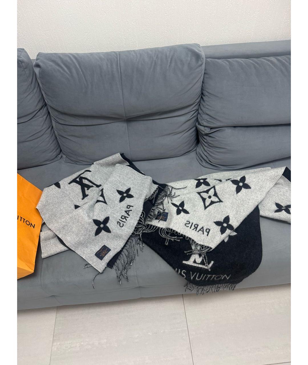 LOUIS VUITTON Серый кашемировый шарф, фото 3