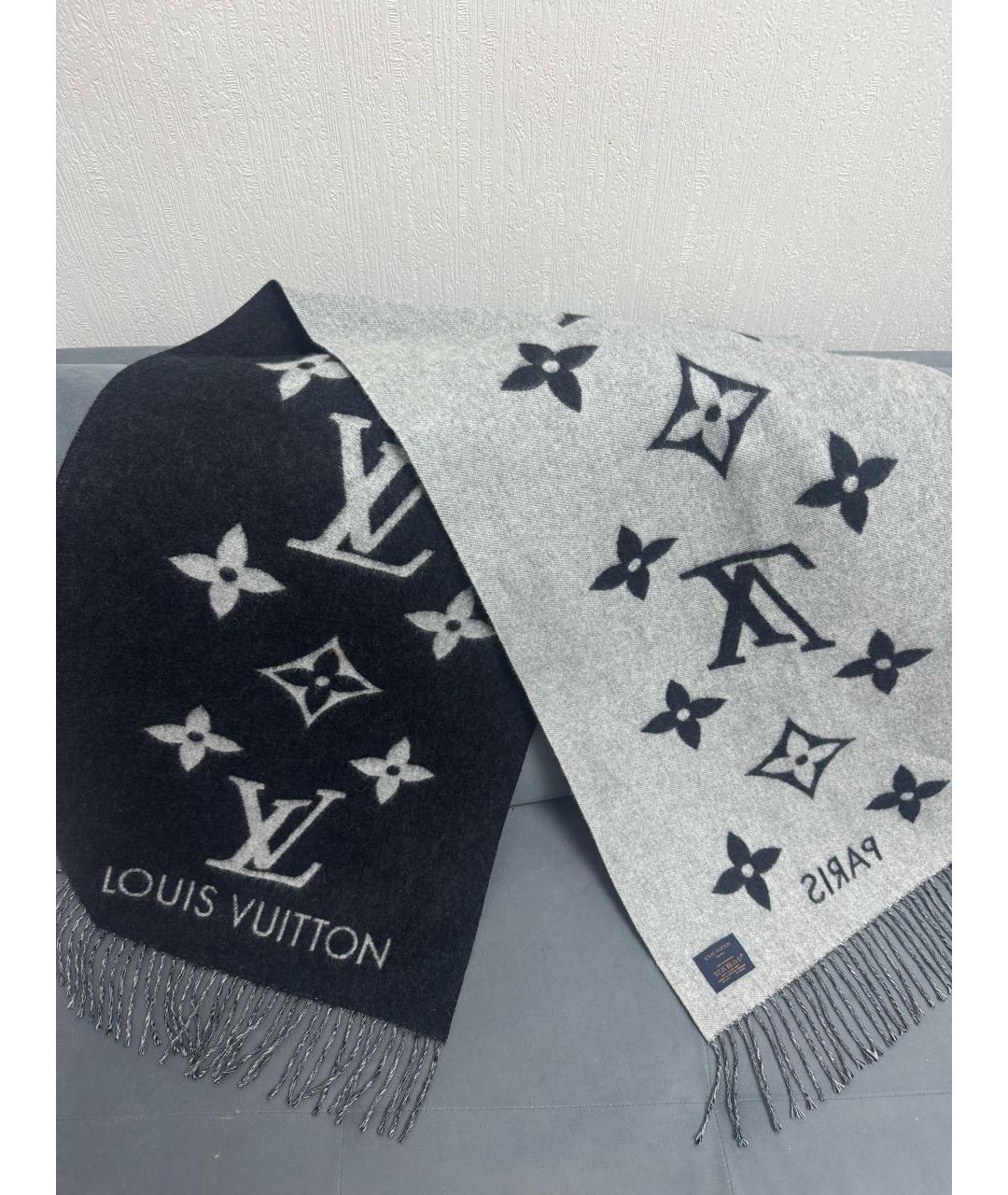 LOUIS VUITTON Серый кашемировый шарф, фото 5