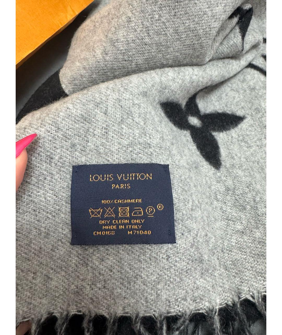 LOUIS VUITTON Серый кашемировый шарф, фото 4