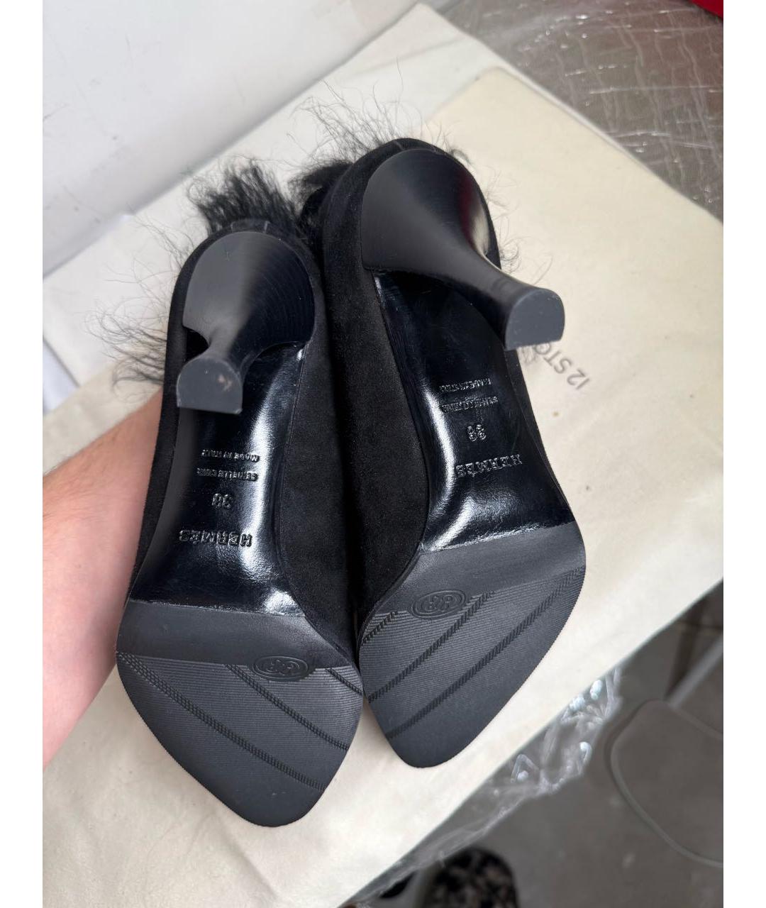 HERMES Темно-синие замшевые ботильоны, фото 5