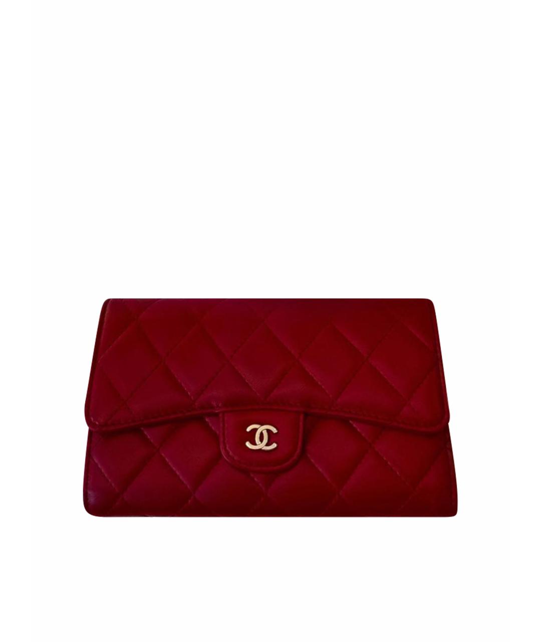 CHANEL Красный кожаный кошелек, фото 1