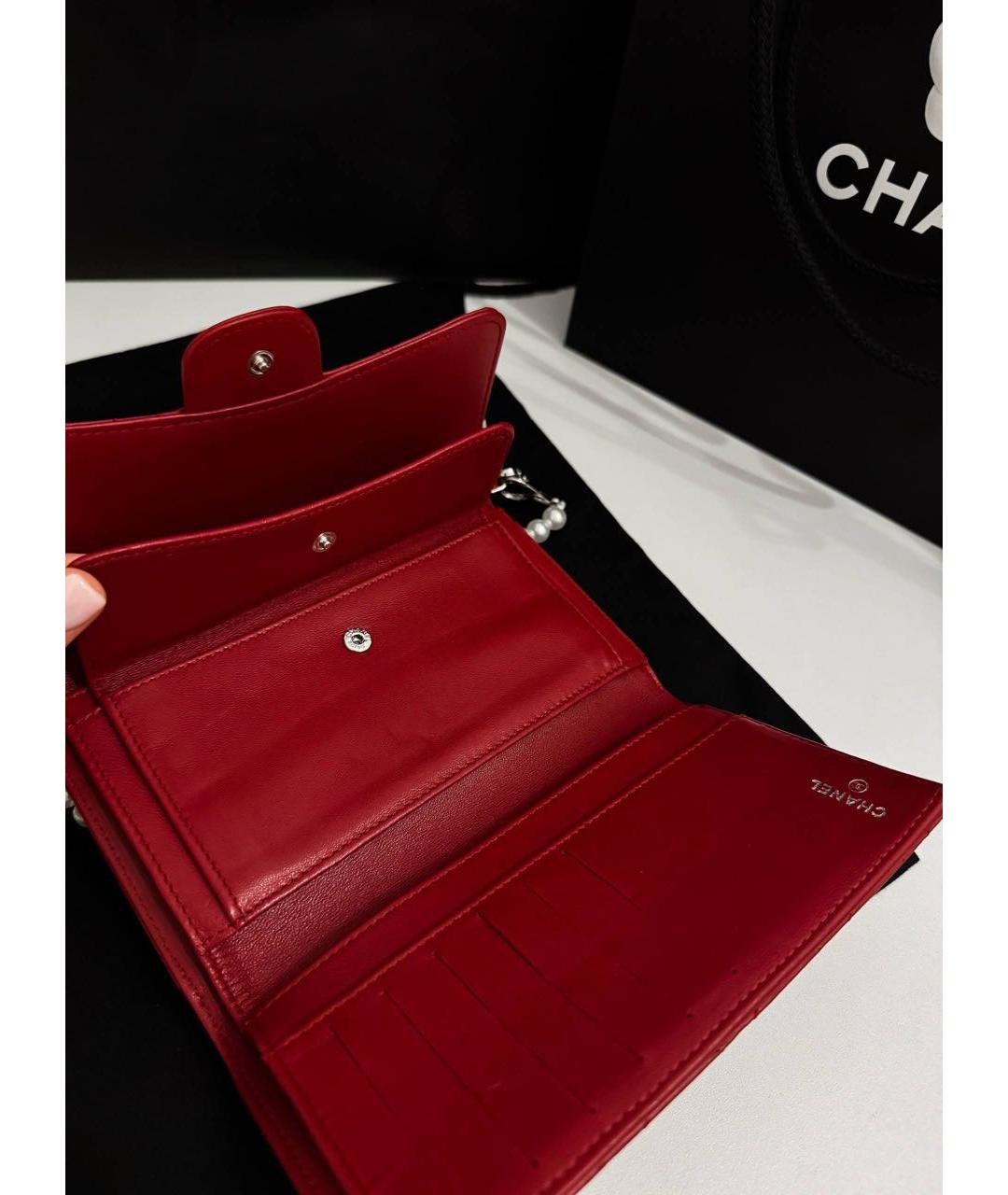 CHANEL Красный кожаный кошелек, фото 4