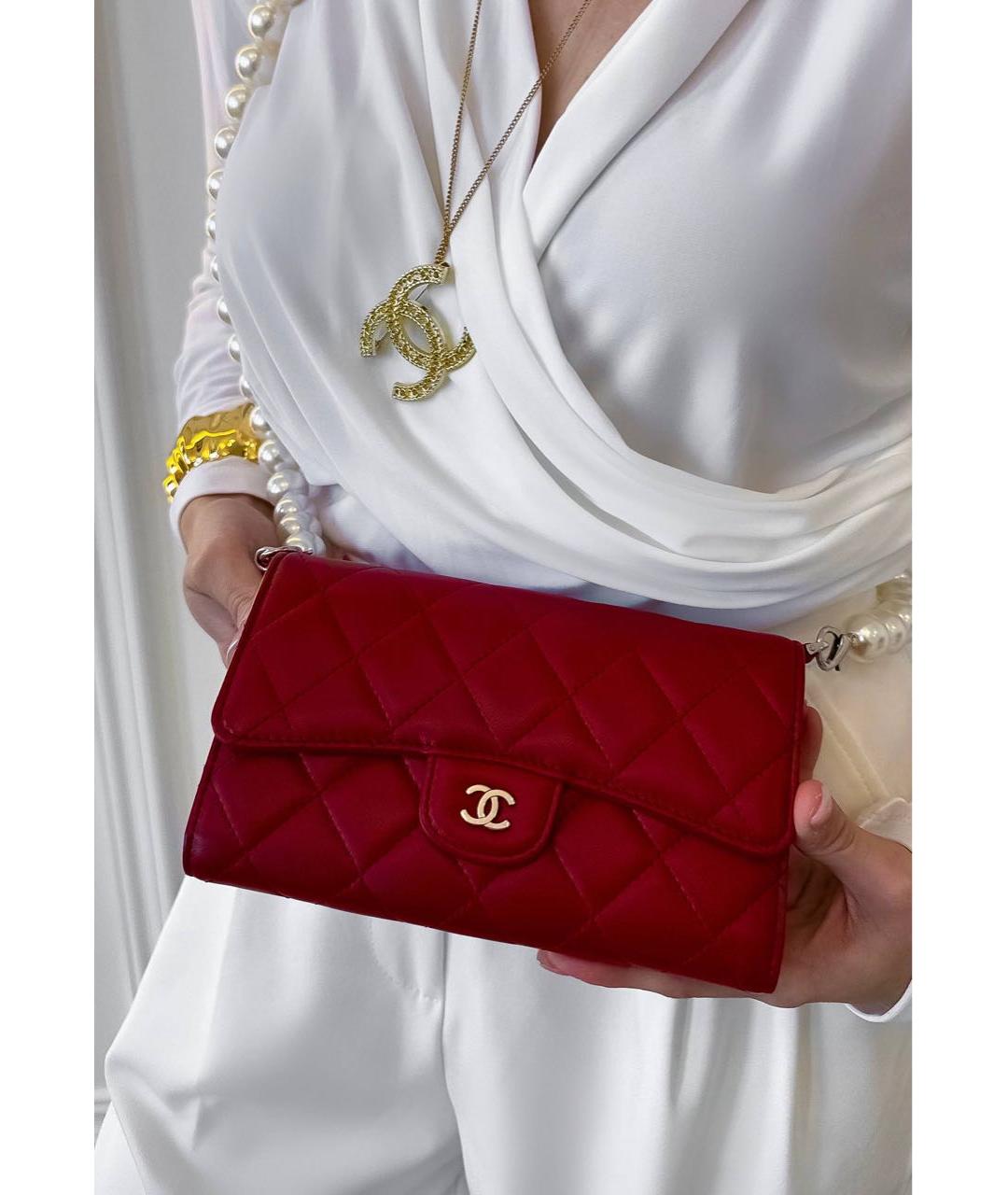 CHANEL Красный кожаный кошелек, фото 7