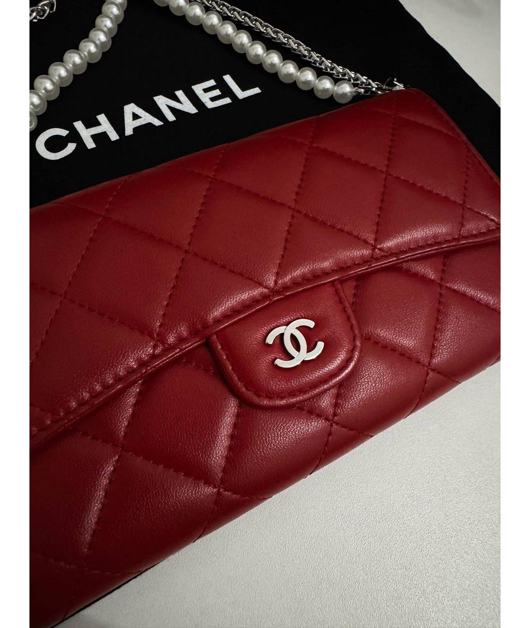 CHANEL Красный кожаный кошелек, фото 5