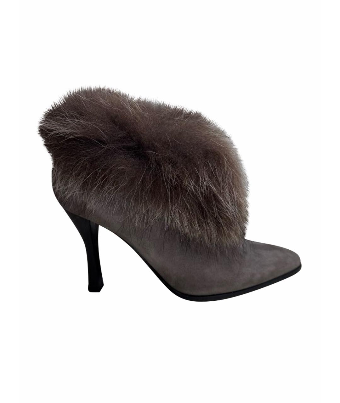 HERMES Антрацитовые замшевые ботильоны, фото 1