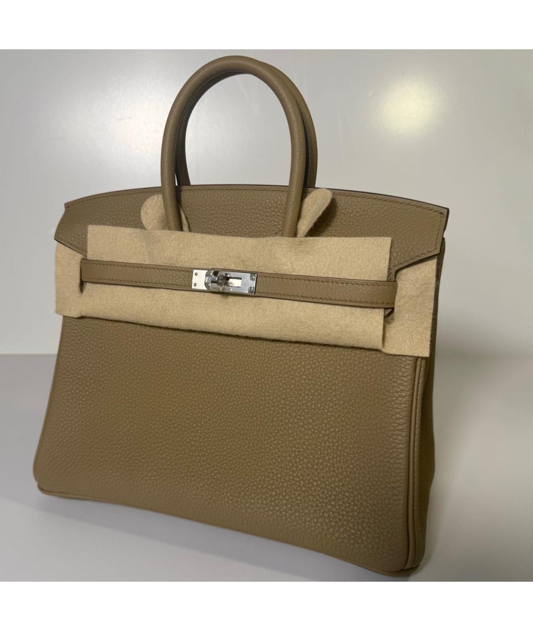 HERMES Горчичная кожаная сумка с короткими ручками, фото 5