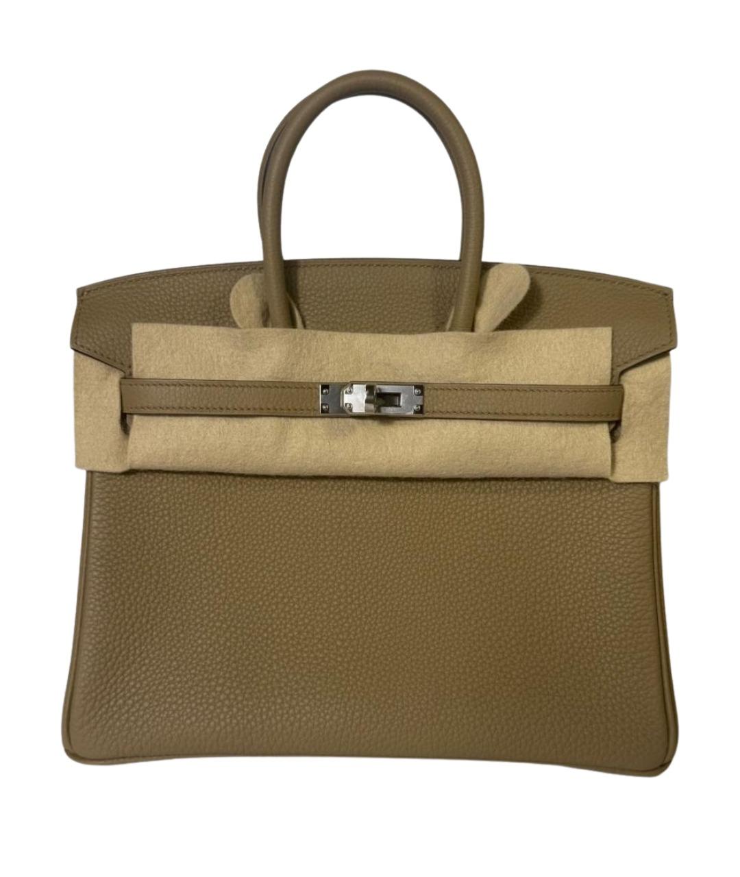 HERMES Горчичная кожаная сумка с короткими ручками, фото 1