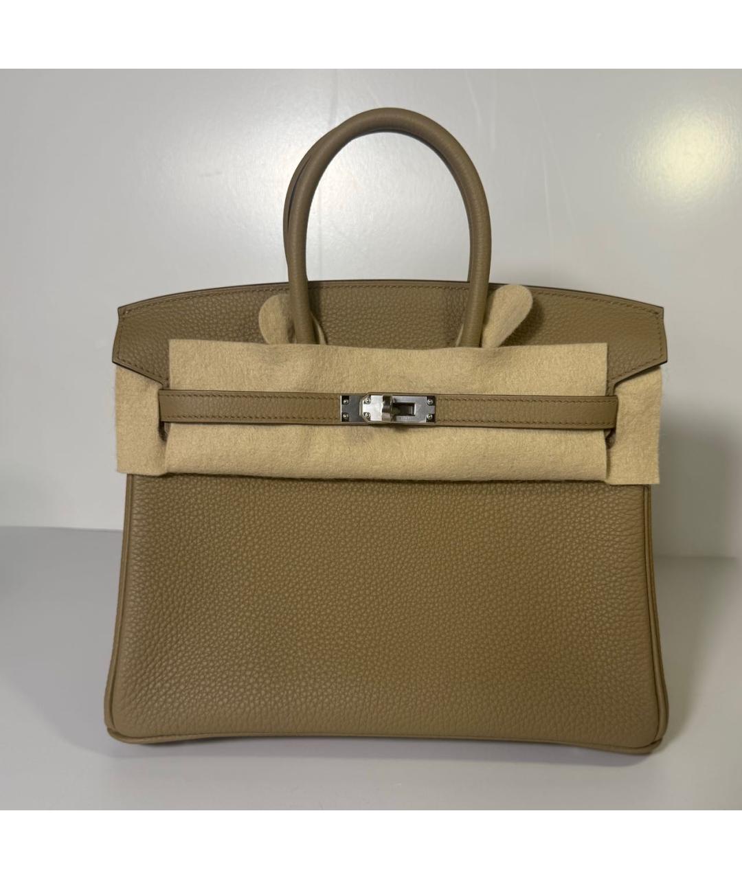 HERMES Горчичная кожаная сумка с короткими ручками, фото 6