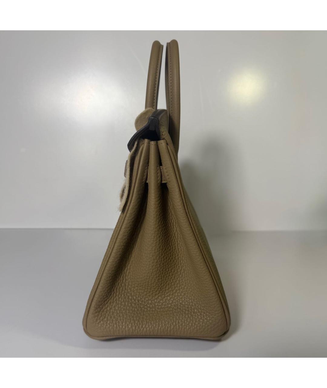 HERMES Горчичная кожаная сумка с короткими ручками, фото 4