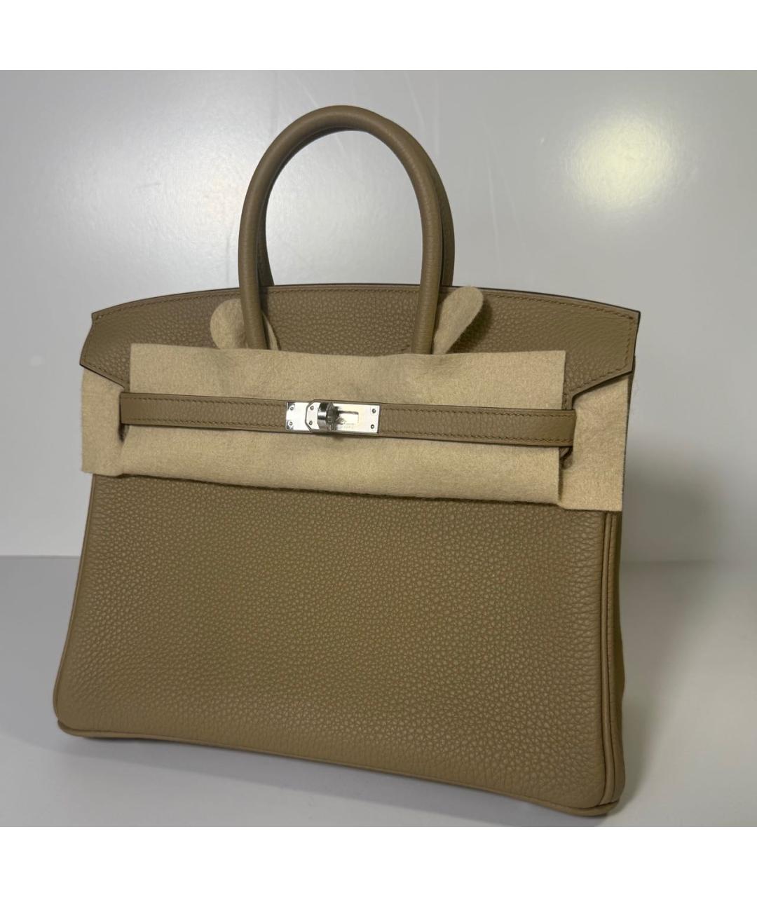 HERMES Горчичная кожаная сумка с короткими ручками, фото 2