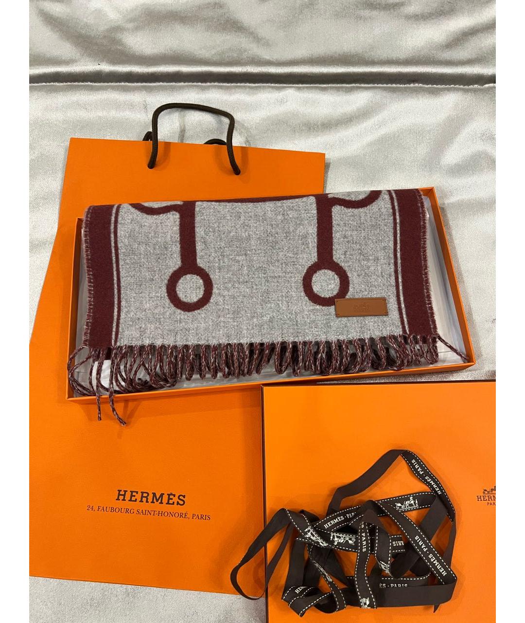 HERMES Бордовый кашемировый шарф, фото 5