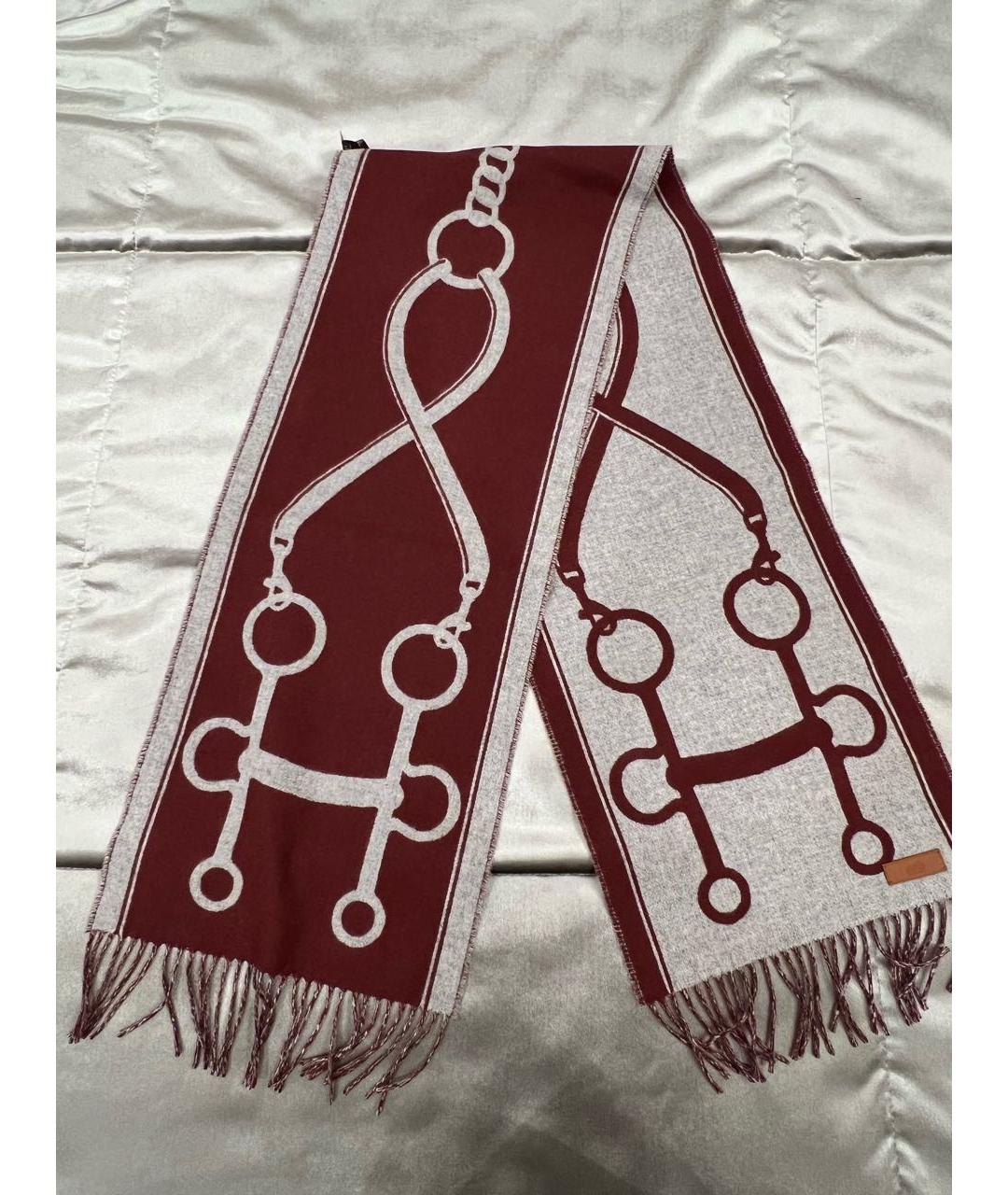 HERMES Бордовый кашемировый шарф, фото 2