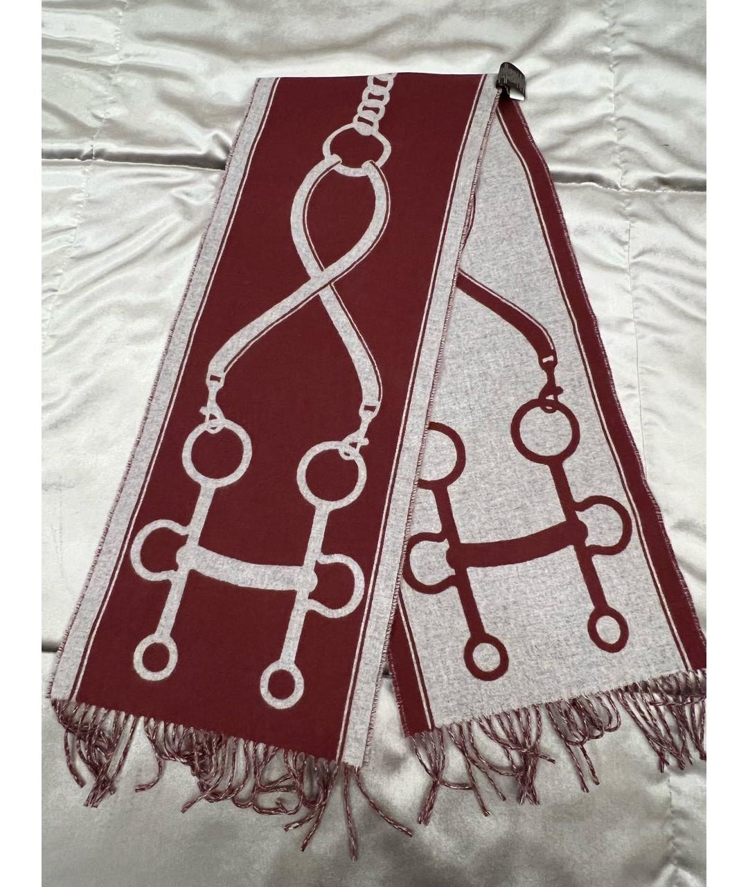 HERMES Бордовый кашемировый шарф, фото 6