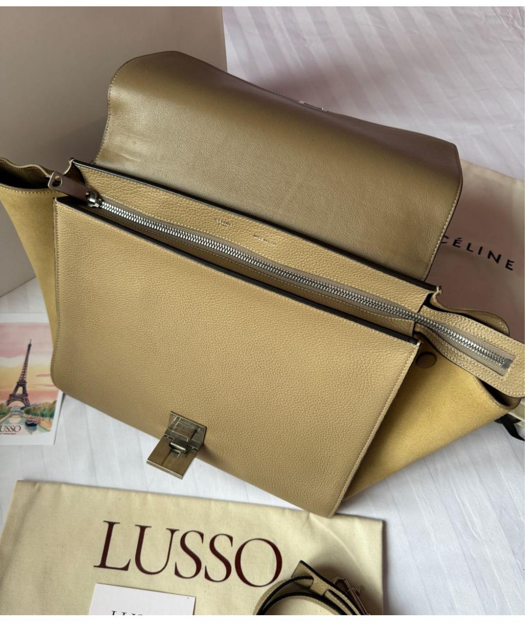 CELINE Бежевая кожаная сумка с короткими ручками, фото 4