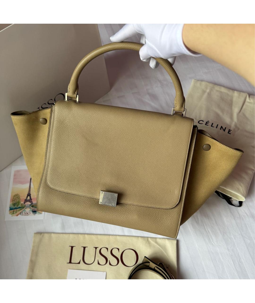 CELINE Бежевая кожаная сумка с короткими ручками, фото 2