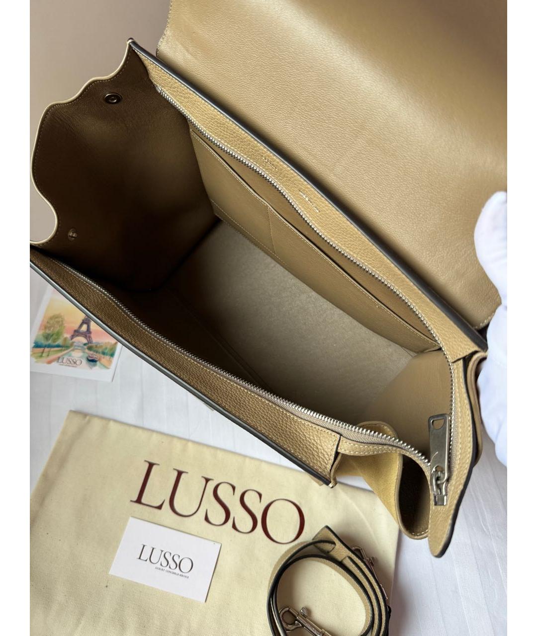 CELINE Бежевая кожаная сумка с короткими ручками, фото 5