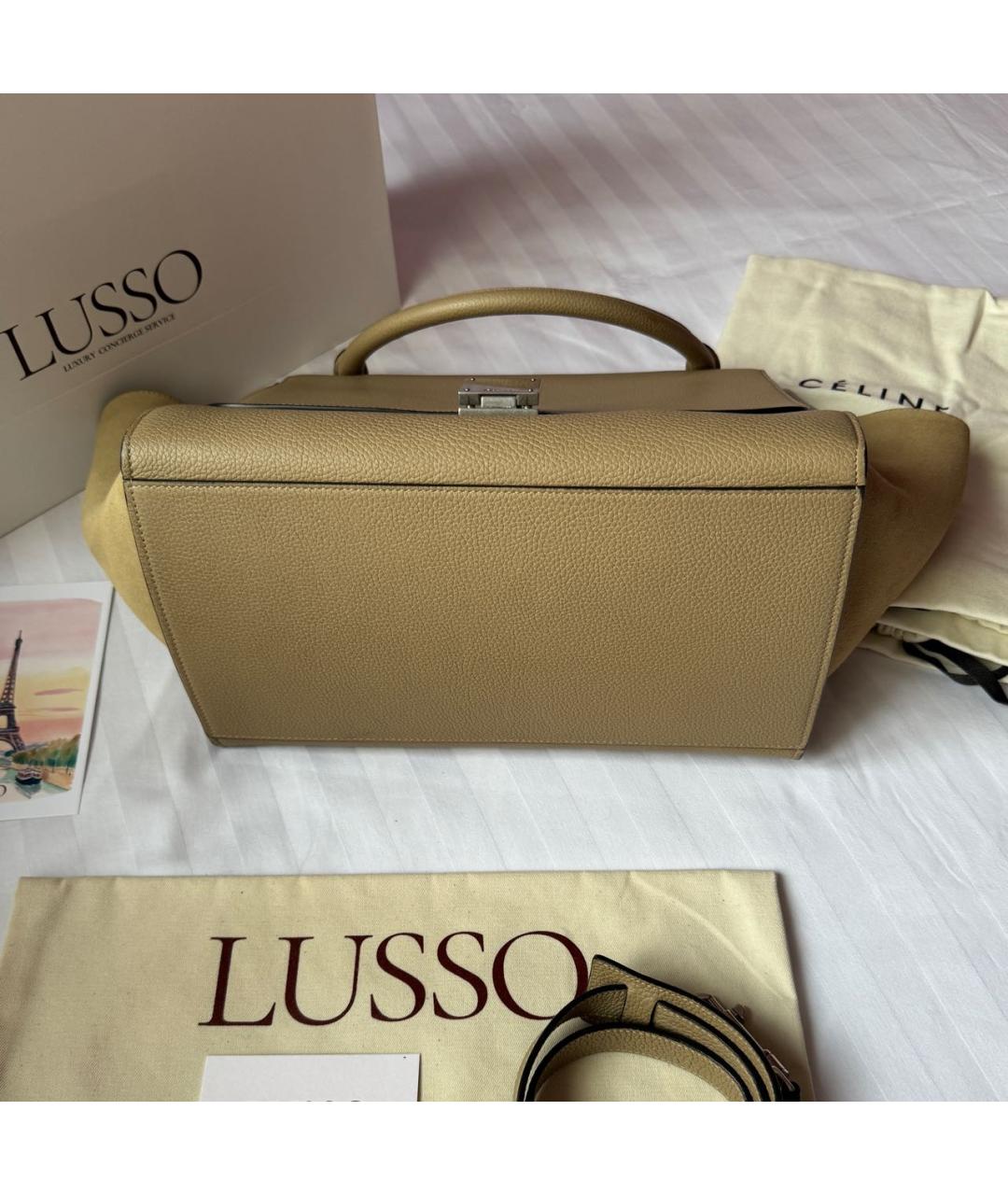 CELINE Бежевая кожаная сумка с короткими ручками, фото 6