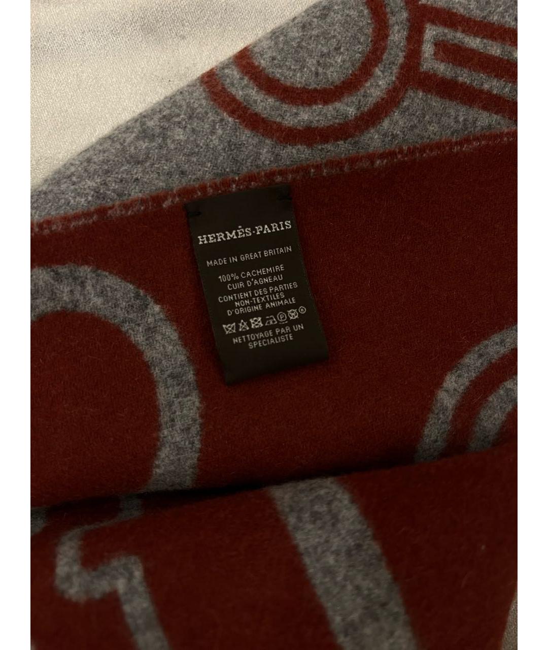HERMES Бордовый кашемировый шарф, фото 4