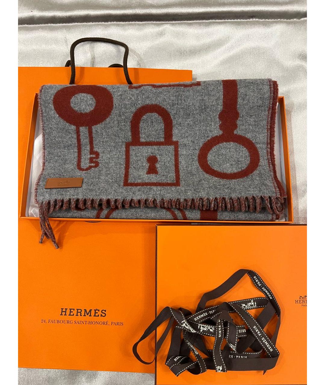 HERMES Бордовый кашемировый шарф, фото 5