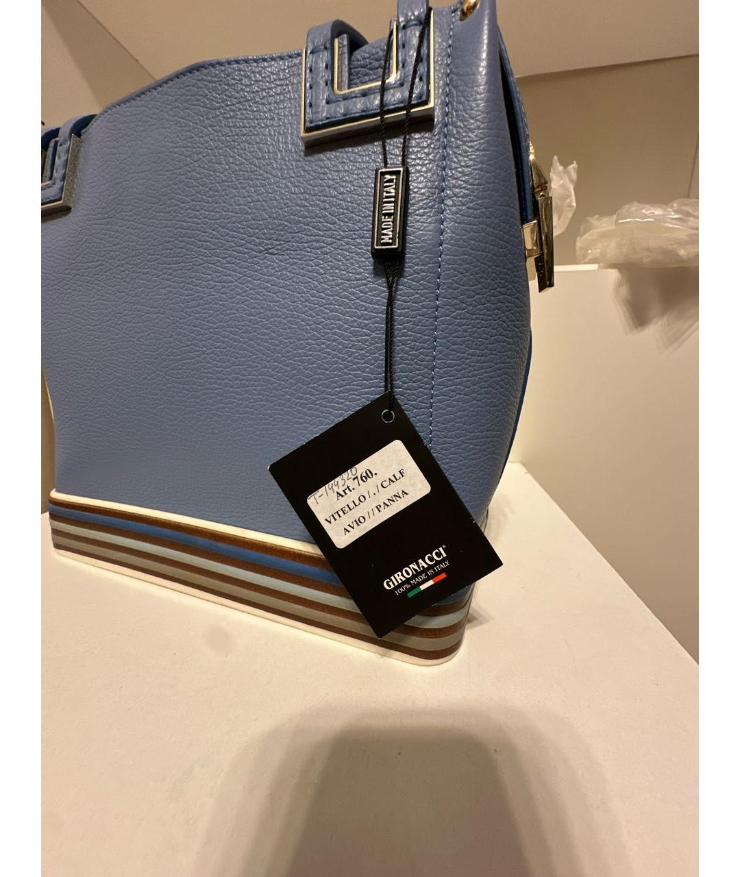 GIRONACCI 1969 Голубая кожаная сумка с короткими ручками, фото 6