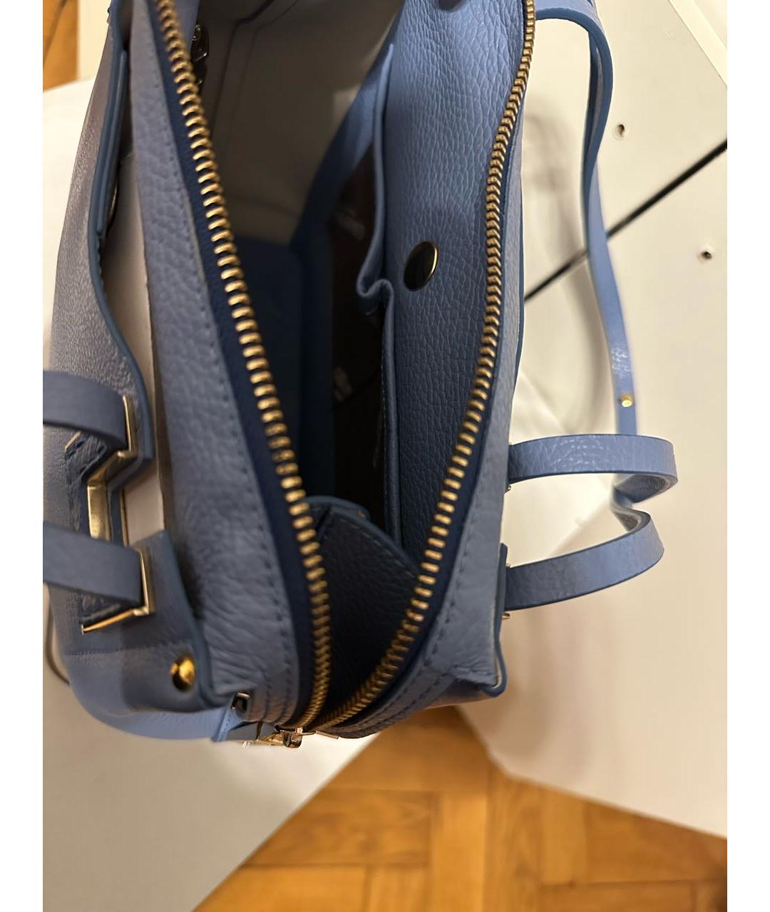 GIRONACCI 1969 Голубая кожаная сумка с короткими ручками, фото 4