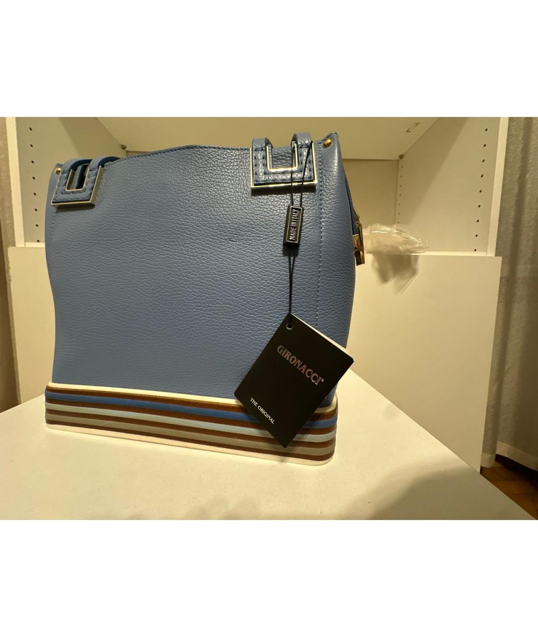 GIRONACCI 1969 Голубая кожаная сумка с короткими ручками, фото 5