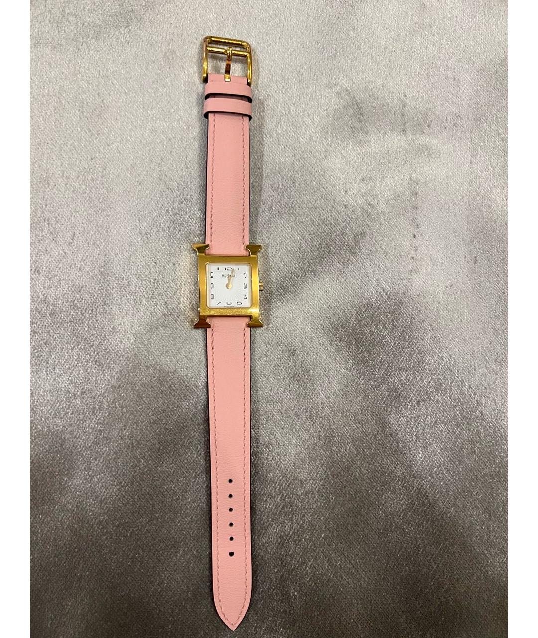 HERMES Розовые металлические часы, фото 9