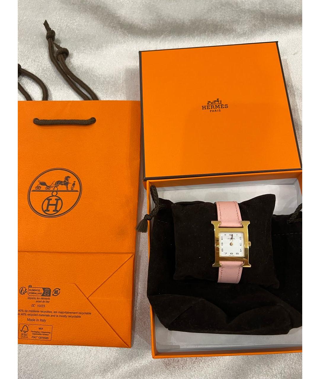 HERMES Розовые металлические часы, фото 4