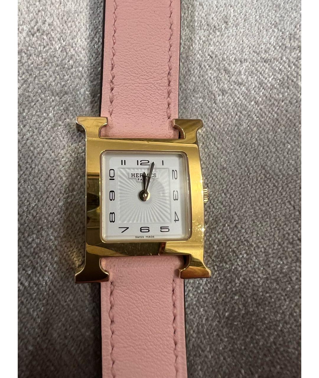 HERMES Розовые металлические часы, фото 2