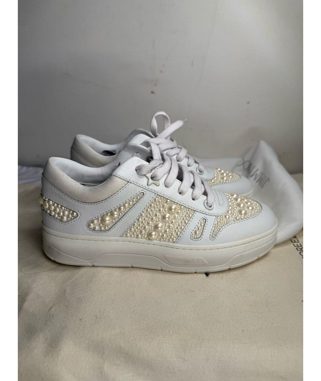 JIMMY CHOO Белые кожаные кеды, фото 7