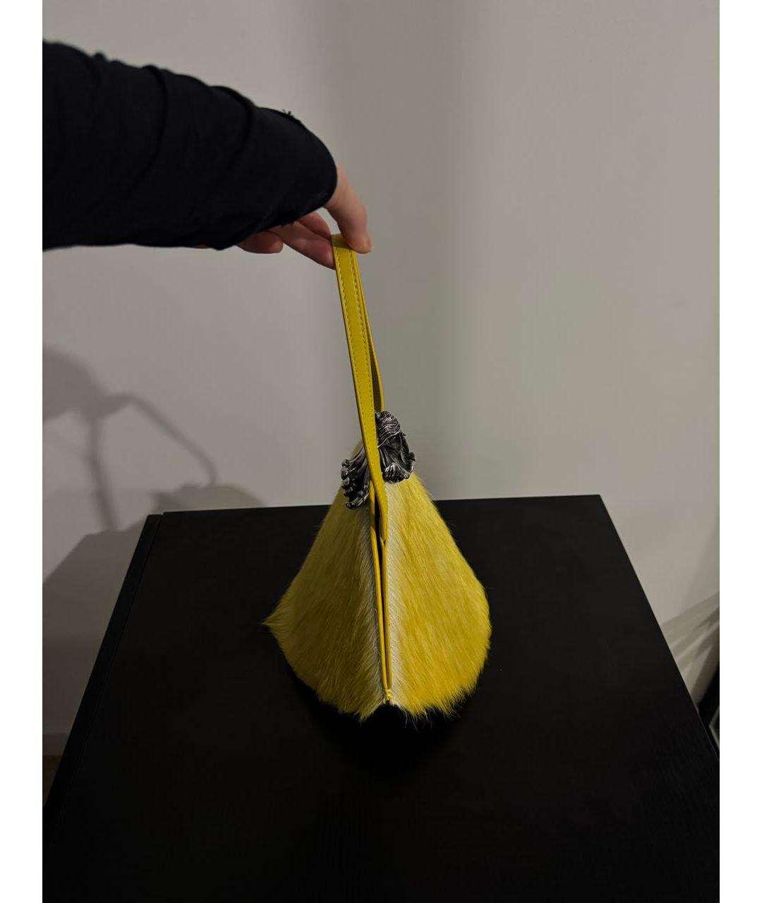ACNE STUDIOS Желтая кожаная сумка с короткими ручками, фото 2