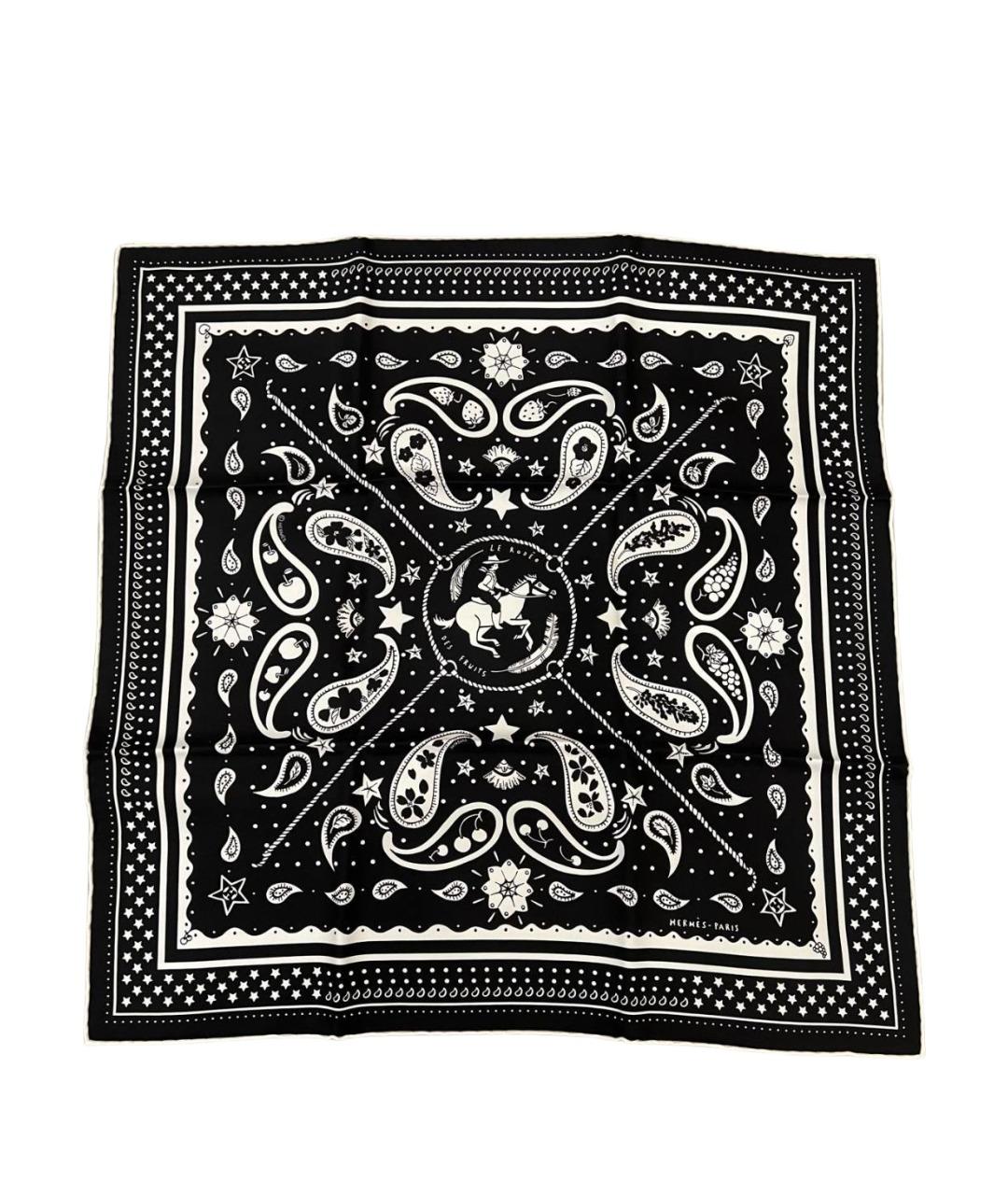 HERMES Черный шелковый платок, фото 1