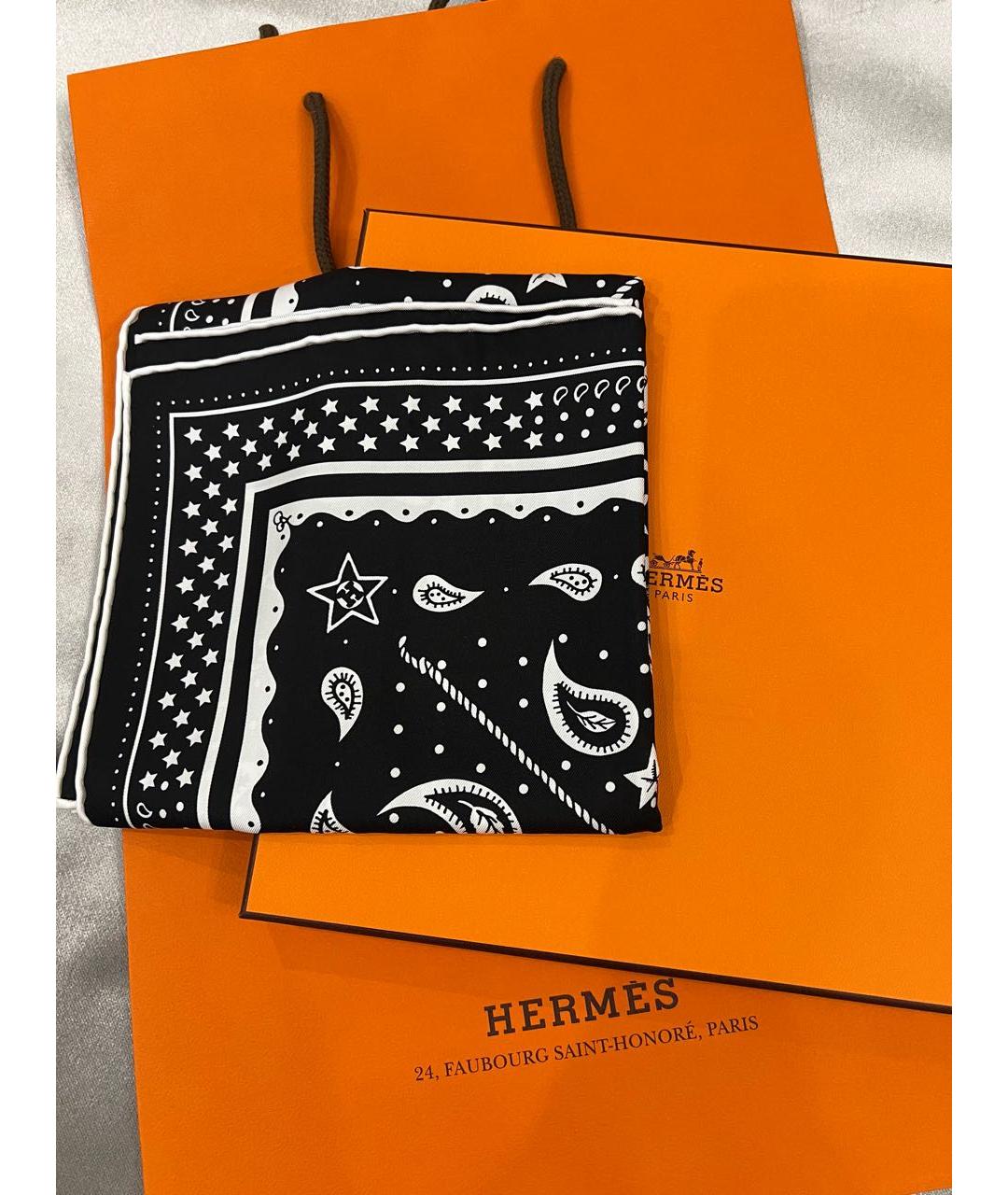 HERMES Черный шелковый платок, фото 5