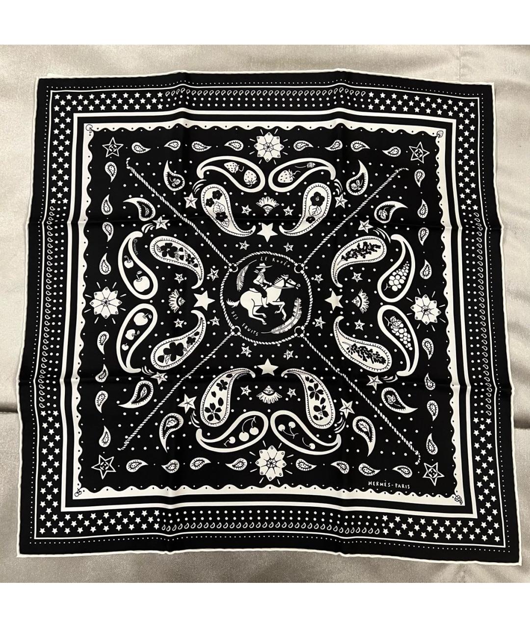 HERMES Черный шелковый платок, фото 6