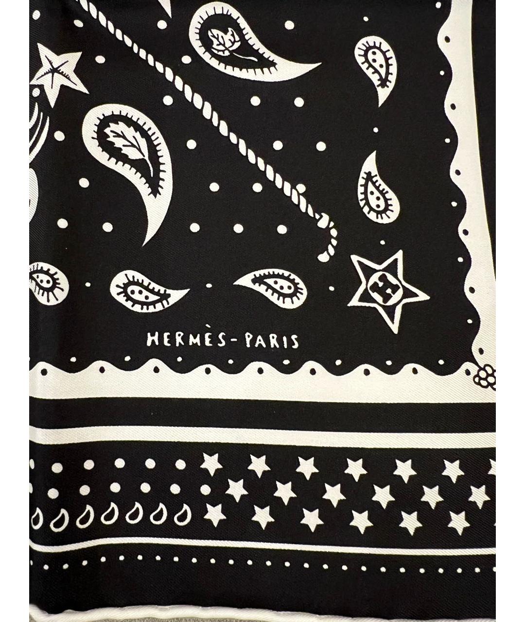HERMES Черный шелковый платок, фото 2