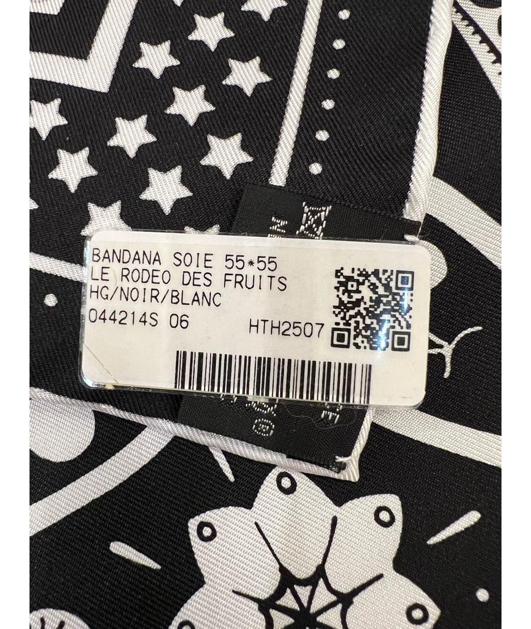HERMES Черный шелковый платок, фото 4