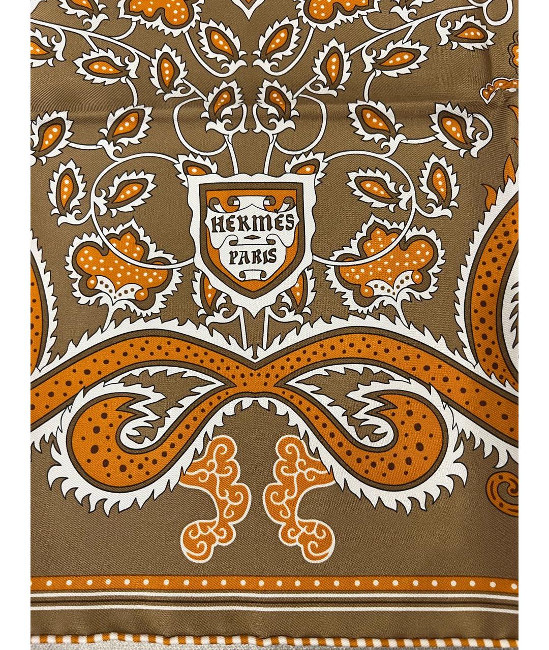 HERMES Горчичный шелковый платок, фото 4