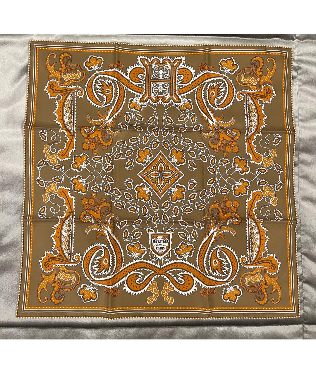 HERMES Горчичный шелковый платок, фото 5