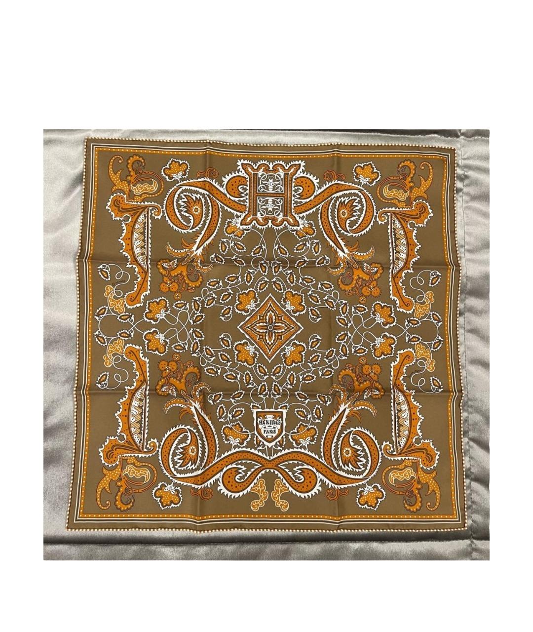 HERMES Горчичный шелковый платок, фото 6