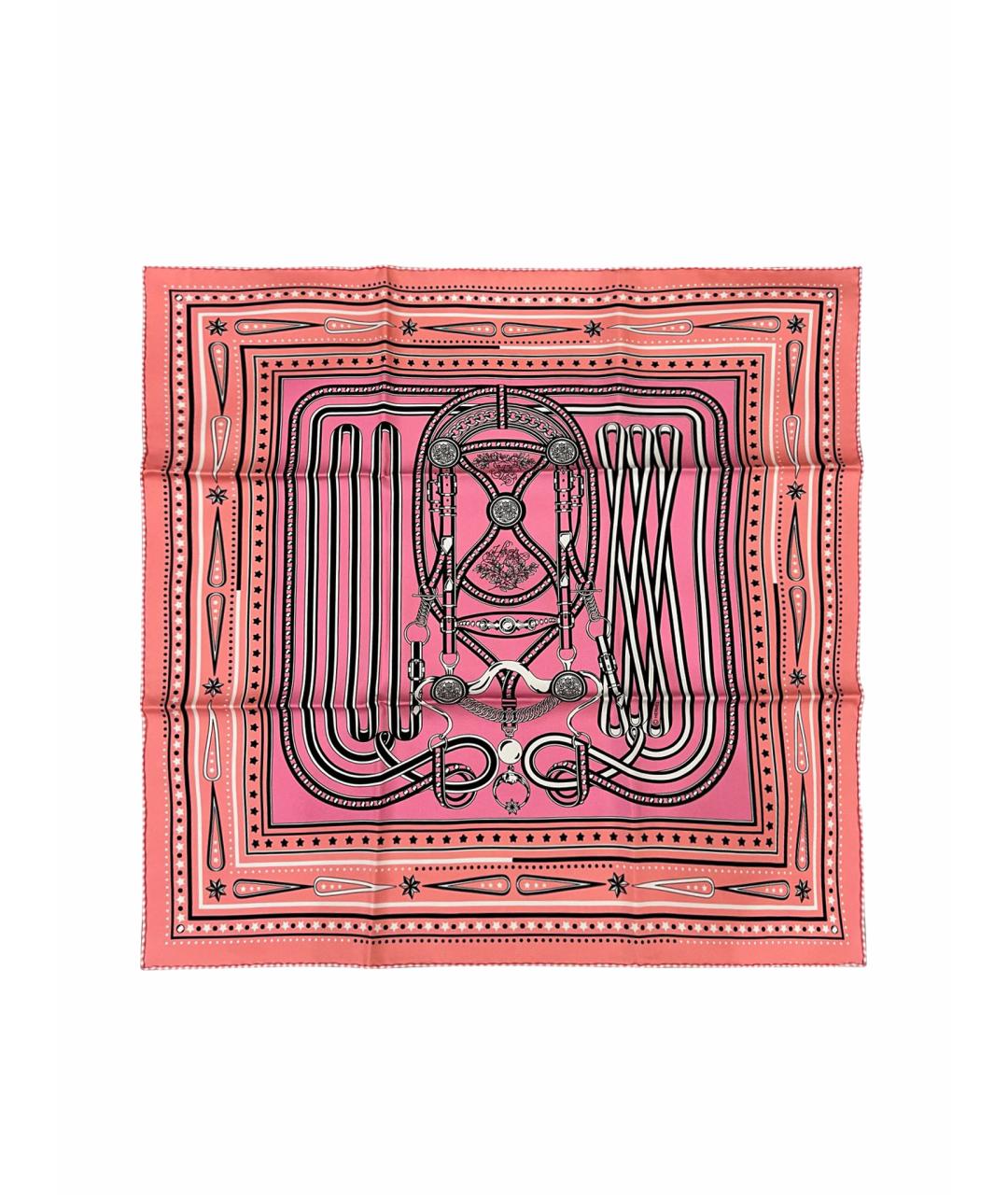 HERMES Коралловый шелковый платок, фото 1