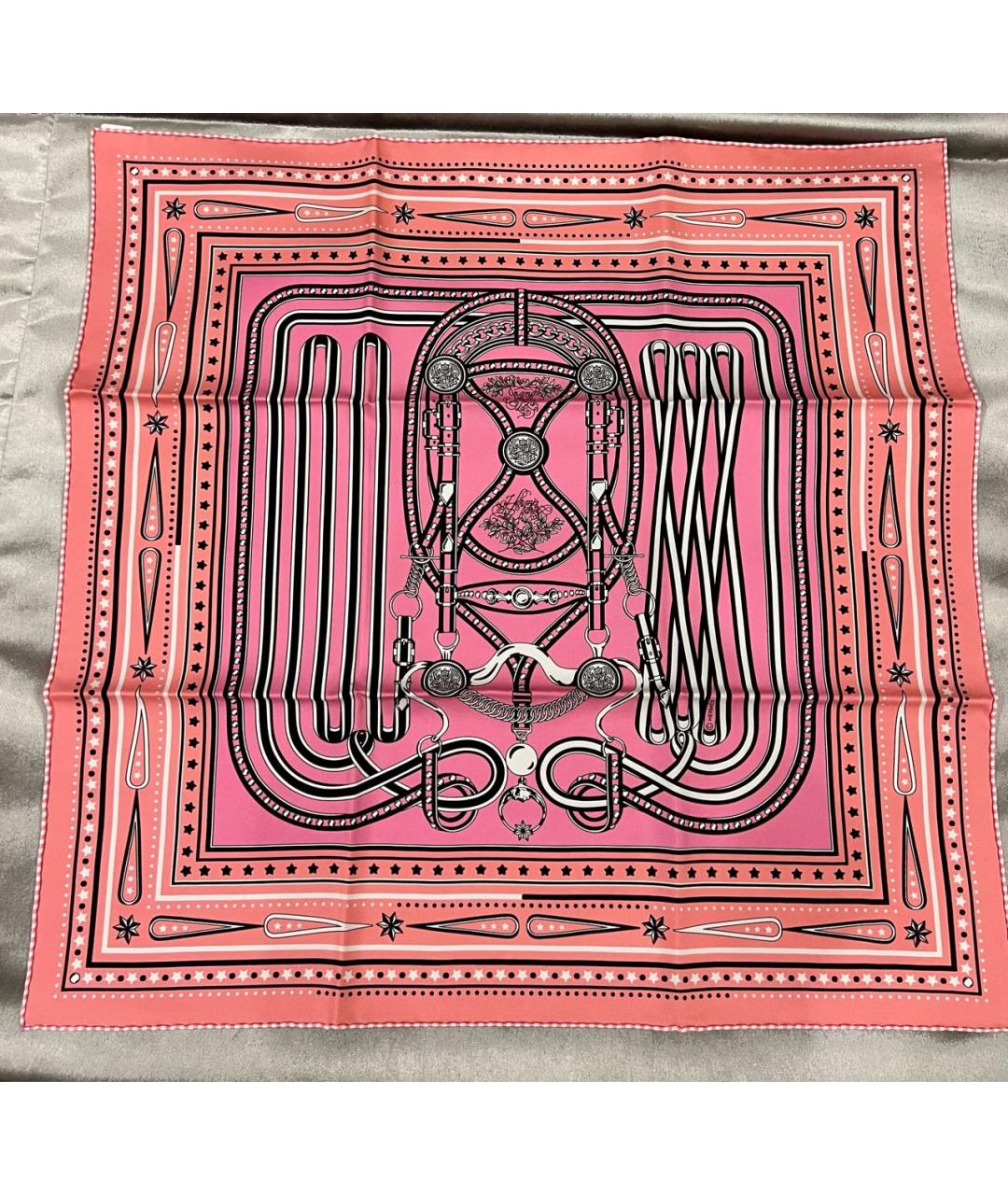 HERMES Коралловый шелковый платок, фото 5
