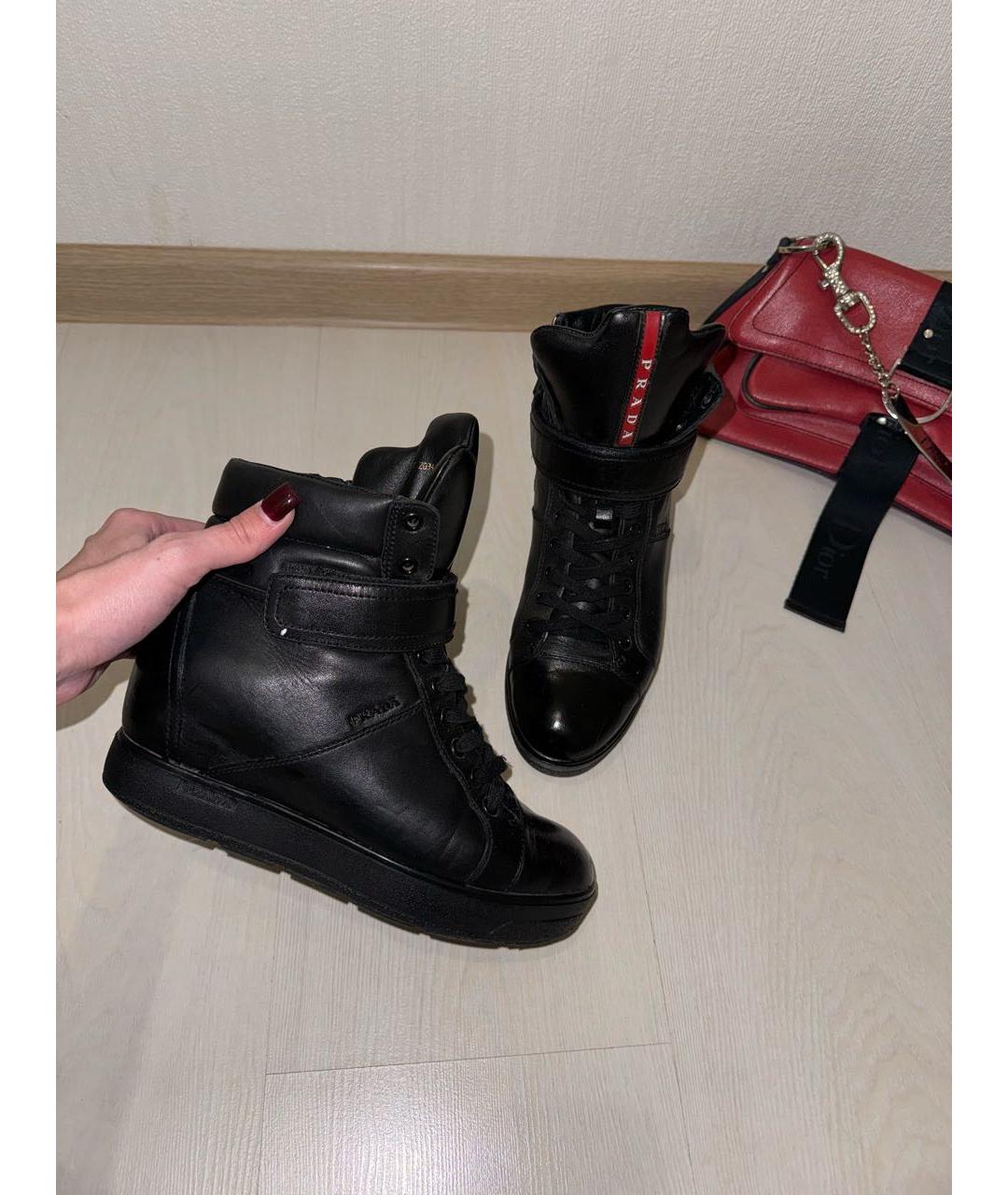 PRADA Черные кожаные ботинки, фото 5