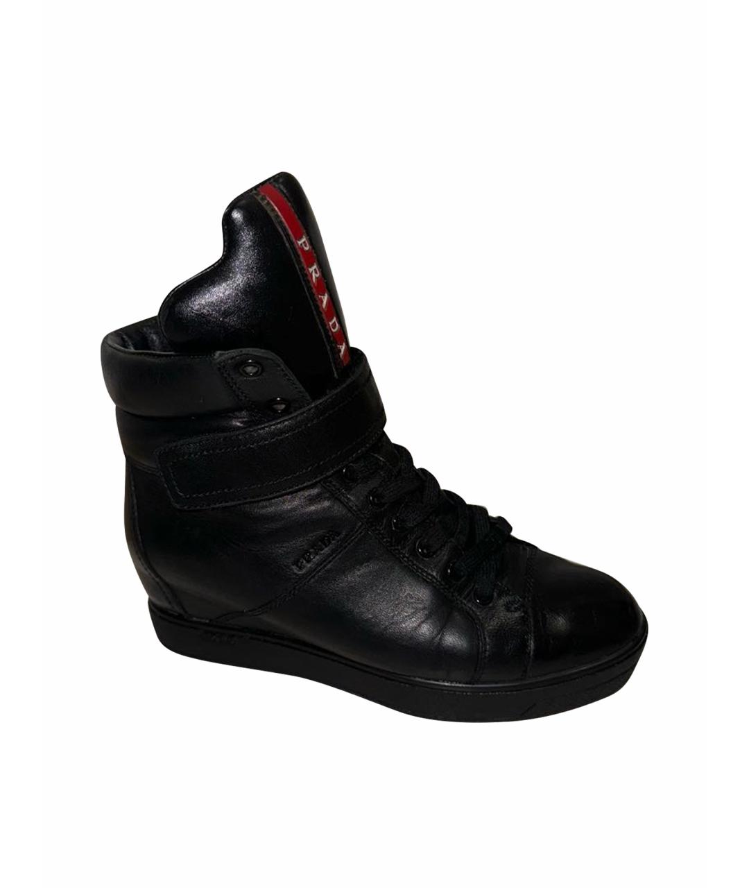 PRADA Черные кожаные ботинки, фото 1