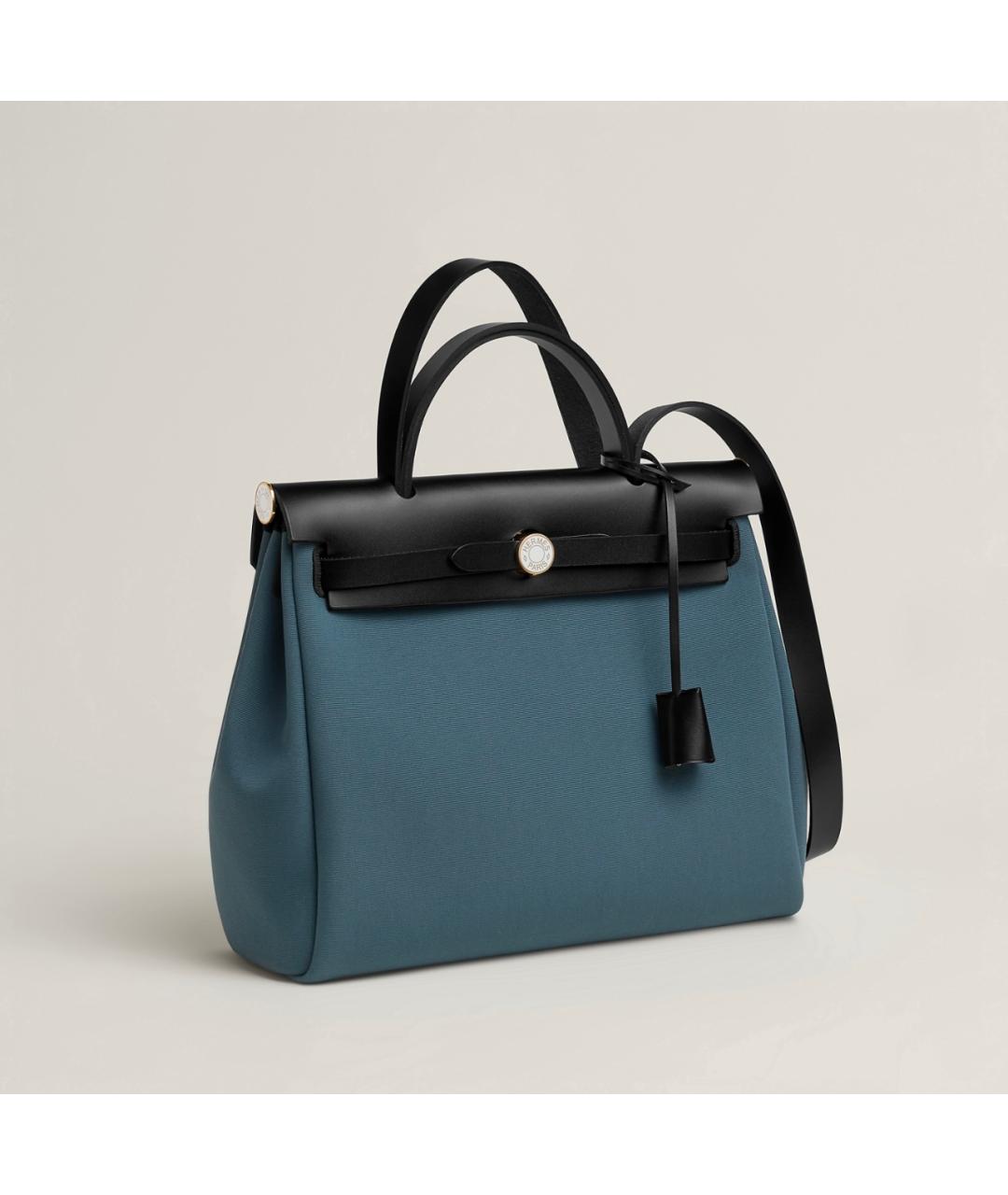 HERMES Синяя хлопковая сумка с короткими ручками, фото 5