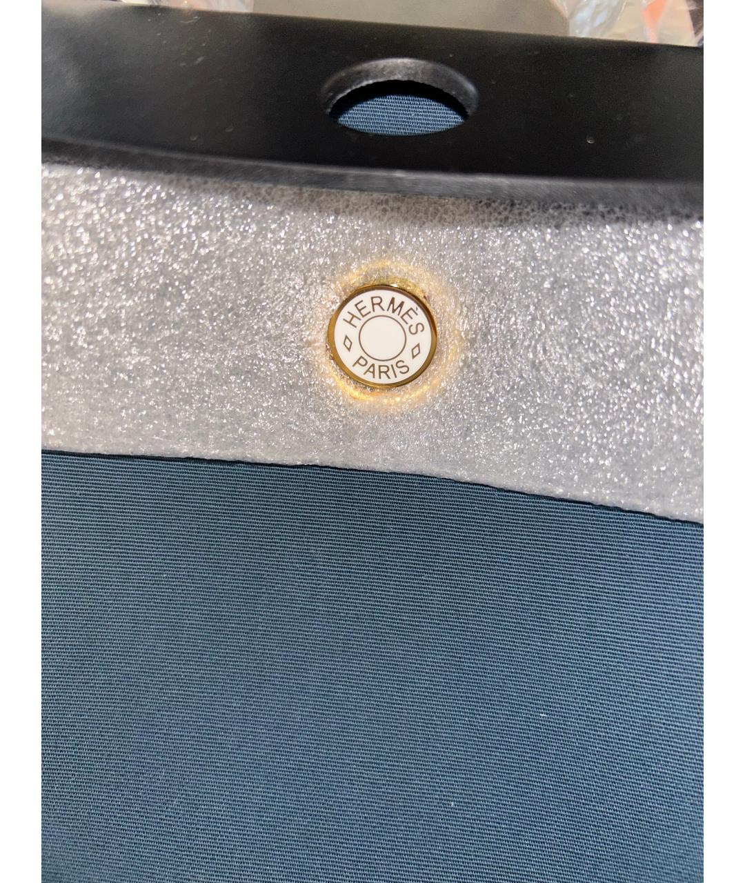 HERMES Синяя хлопковая сумка с короткими ручками, фото 4