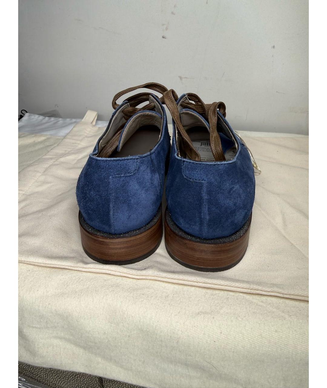 BRUNELLO CUCINELLI Темно-синие замшевые брогги и оксфорды, фото 4