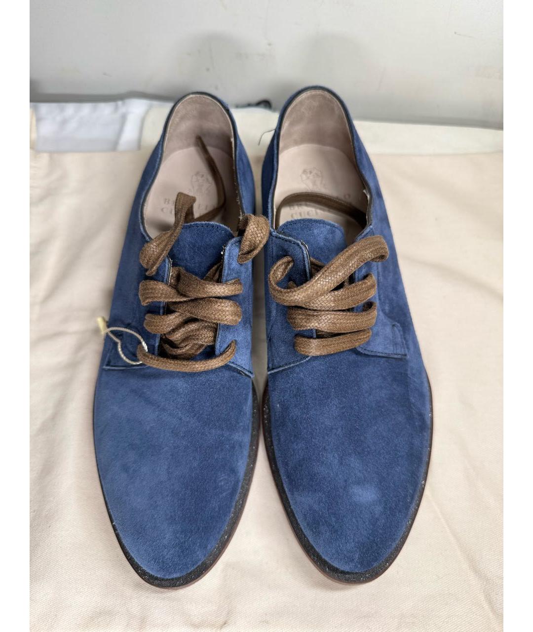BRUNELLO CUCINELLI Темно-синие замшевые брогги и оксфорды, фото 3