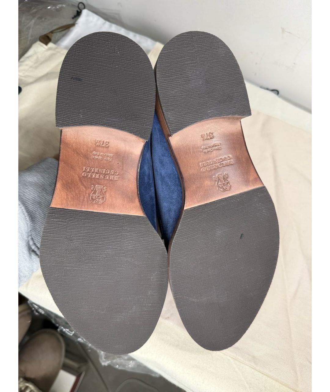 BRUNELLO CUCINELLI Темно-синие замшевые брогги и оксфорды, фото 5