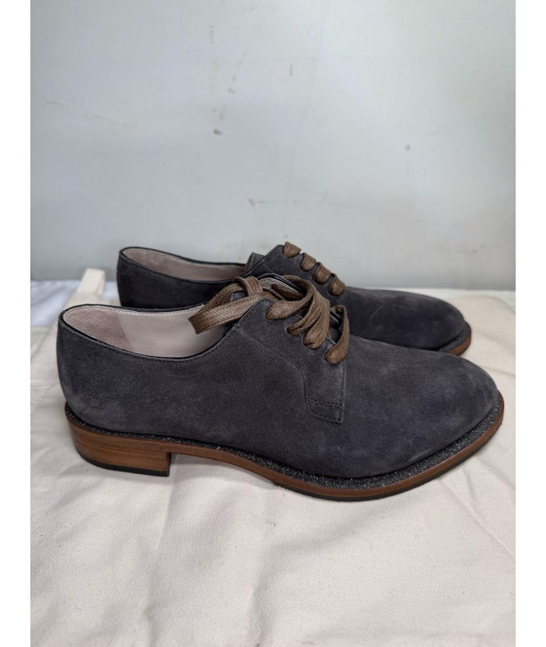 BRUNELLO CUCINELLI Антрацитовые замшевые брогги и оксфорды, фото 6